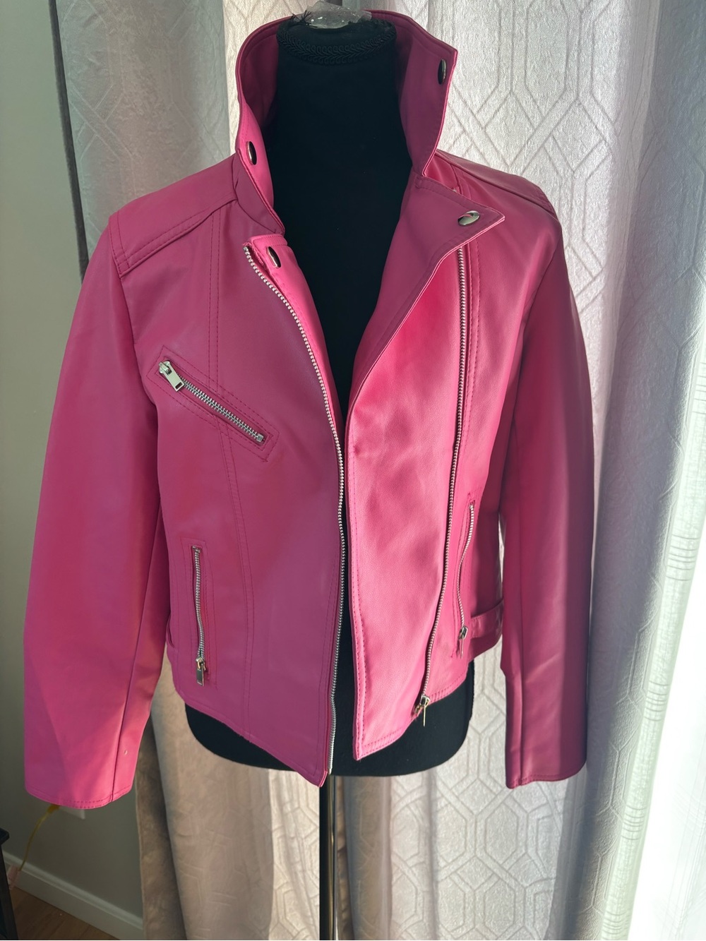 SHEIN Hot Pink Faux Leather Moto Jacket